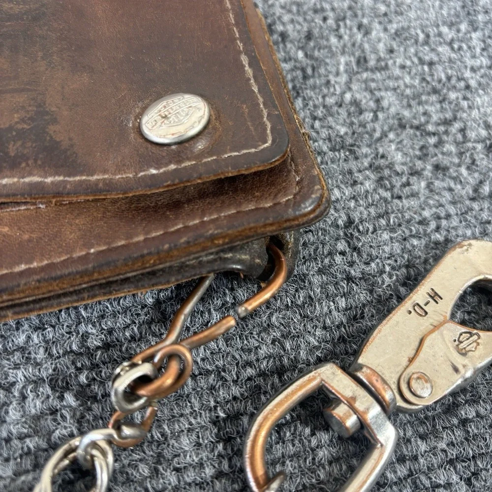 Vintage 90s Harley Davidson Leather Wallet And Willie-G Skull Chain H-D 90s